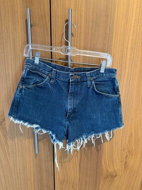 Vintage Wangler Dark Blue Frayed Denim Shorts